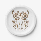 Assiettes En Carton Tribal Owl Line Art moderne Brown Abstrait (Devant)