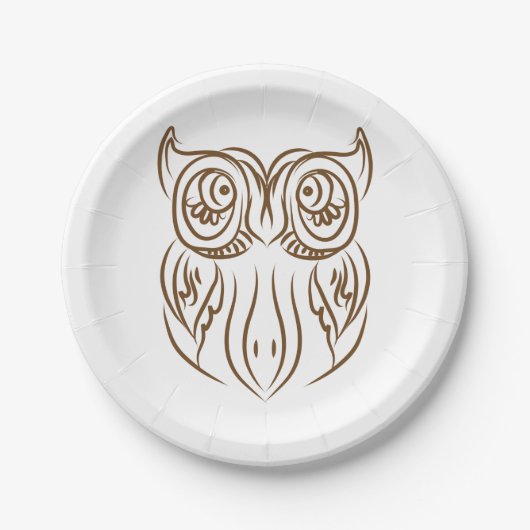Assiettes En Carton Tribal Owl Line Art moderne Brown Abstrait (Devant)