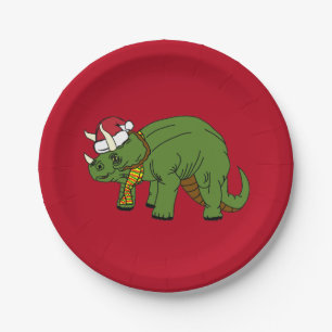 Assiettes En Carton Tricératops de Noël Plaque de papier de dinosaur