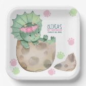 Assiettes En Carton Triceratops Dinosaur Fille fête d'anniversaire (Recto)