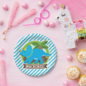 Assiettes En Carton Tricératops Dinosaur ; Grandes Bleues Et Blances C (Fête)