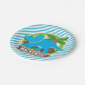 Assiettes En Carton Tricératops Dinosaur ; Grandes Bleues Et Blances C (Angle)