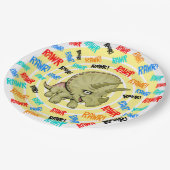 Assiettes En Carton Tricératops dit "Rawr !" (Angle)