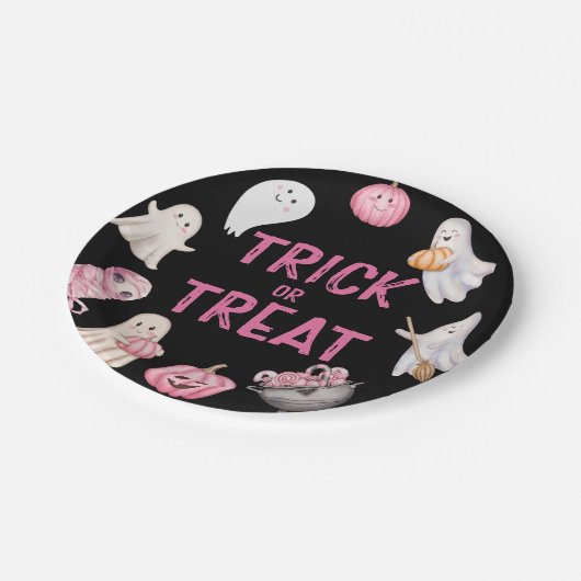 Assiettes En Carton Trick Or Three Halloween Ghost Birthday Party (Angle)