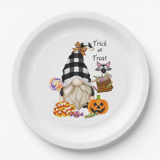 Assiettes En Carton Trick or Treat Halloween Gnome (Devant)