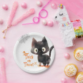 Assiettes En Carton Tricoter ou traiter Chat noir mignon Fête d'Hallow (Fête)