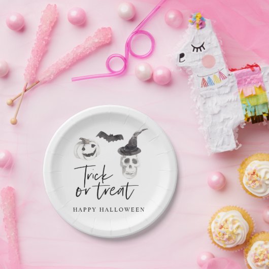 Assiettes En Carton Tricoter ou traiter éffrayant | Parti Halloween (Fête)