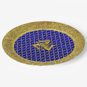 Assiettes En Carton Trinacria sicilienne bleue et or (Angle)