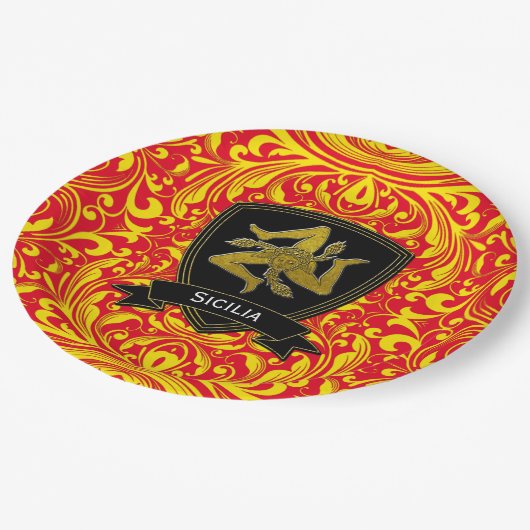 Assiettes En Carton Trinacria sicilienne sur l'Motif baroque (Angle)