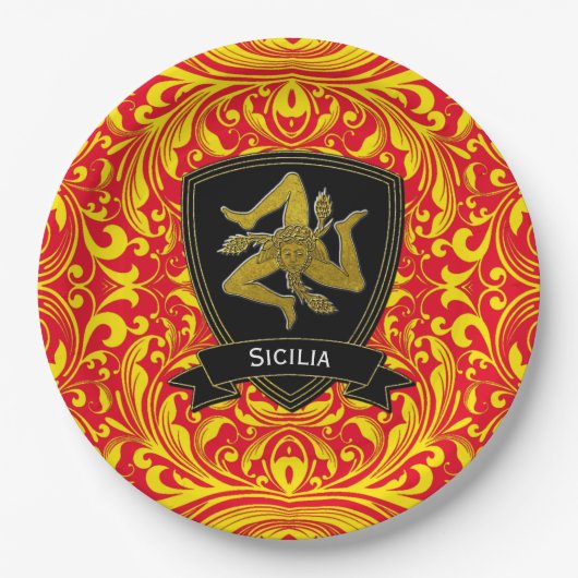 Assiettes En Carton Trinacria sicilienne sur l'Motif baroque (Devant)