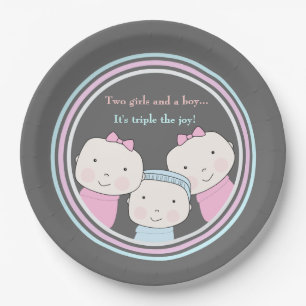Assiettes En Carton Trio de joie de bébé bleu de rose de garçon de