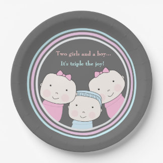 Assiettes En Carton Trio de joie de bébé bleu de rose de garçon de