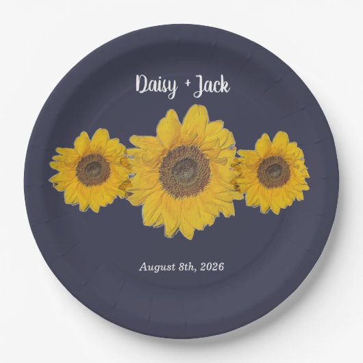 Assiettes En Carton trio tournesol no3 pour mariage (Devant)