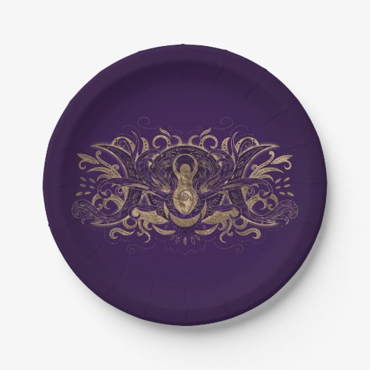Assiettes En Carton Triple lune - Triple déesse violet et or (Devant)