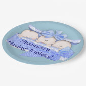 Assiettes En Carton Triplet Blue Boy Baby shower Plaques papier (Angle)