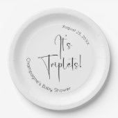 Assiettes En Carton Triplets Baby shower de script moderne (Devant)