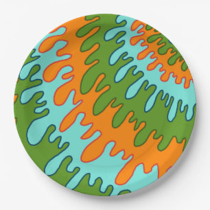 Assiettes En Carton Trippy Green Orange Liquid Dripe Motif Y2K