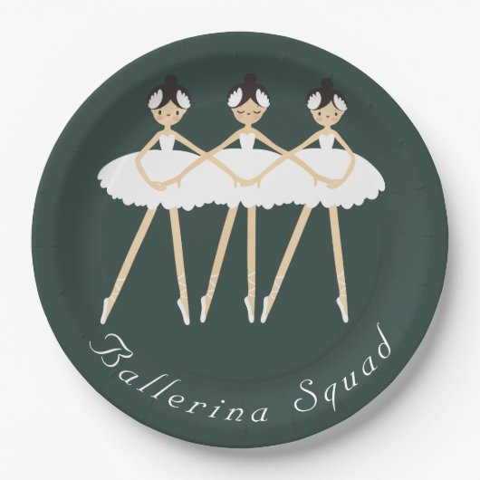 Assiettes En Carton Trois Ballerinas mignonnes, Robes blanches (Devant)