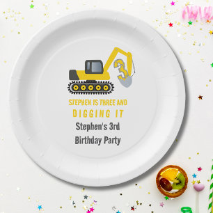 Assiettes En Carton Trois & Ça creuse Construction 3e anniversaire