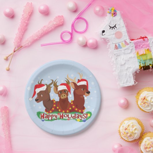 Assiettes En Carton Trois cerfs de Noël (Fête)