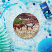 Assiettes En Carton Trois chevaux, cavalier, 100th fête d'anniversaire (Fête)