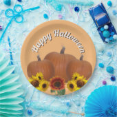 Assiettes En Carton Trois Citrouilles oranges avec Halloween tournesol (Fête)