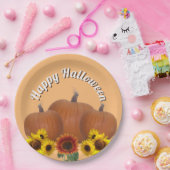 Assiettes En Carton Trois Citrouilles oranges avec Halloween tournesol (Fête)