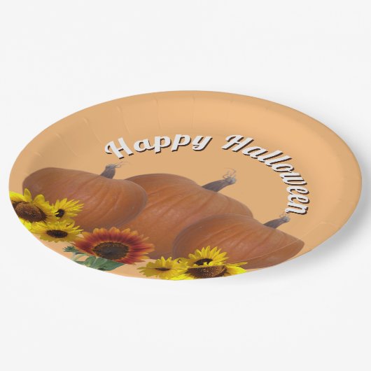 Assiettes En Carton Trois Citrouilles oranges avec Halloween tournesol (Angle)