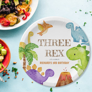 Assiettes En Carton Trois enfants Rex Dinosaur 3e fête d'anniversaire