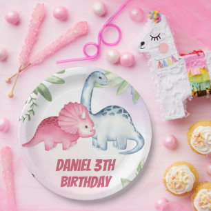 Assiettes En Carton Trois enfants Rex Dinosaur 3e fête d'anniversaire
