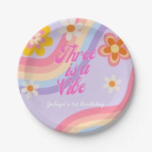 Assiettes En Carton Trois est une vibe Retro Rainbow 3ème anniversaire