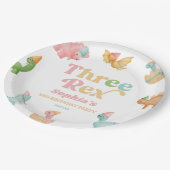 Assiettes En Carton Trois Rex Dinosaur 3ème fête d'anniversaire (Angle)