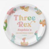 Assiettes En Carton Trois Rex Dinosaur 3ème fête d'anniversaire (Devant)