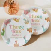Assiettes En Carton Trois Rex Dinosaur 3ème fête d'anniversaire