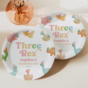 Assiettes En Carton Trois Rex Dinosaur 3ème fête d'anniversaire