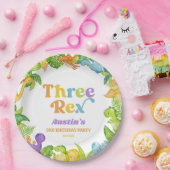 Assiettes En Carton Trois Rex Dinosaur 3ème fête d'anniversaire (Fête)