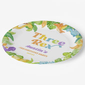 Assiettes En Carton Trois Rex Dinosaur 3ème fête d'anniversaire (Angle)