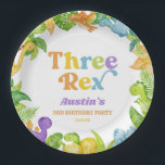 Assiettes En Carton Trois Rex Dinosaur 3ème fête d'anniversaire<br><div class="desc">Ce sont trois plaques de papier Rex Dinosaur 3ème anniversaire de fête de fête de naissance!</div>