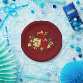 Assiettes En Carton Trois Roses de bijoux (Fête)