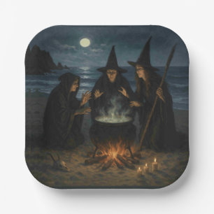 Assiettes En Carton Trois Sorcières Brew Cauldron Pleine lune Beach