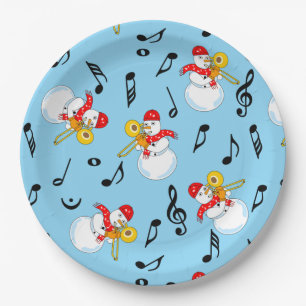 Assiettes En Carton Trombone Snowman Music Notes Motif