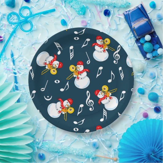Assiettes En Carton Trombone Snowman Music Notes Motif (Fête)