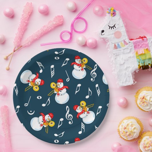 Assiettes En Carton Trombone Snowman Music Notes Motif (Fête)