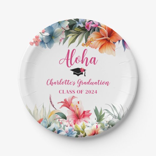 Assiettes En Carton Tropical Aloha Luau Graduation 2024 (Devant)