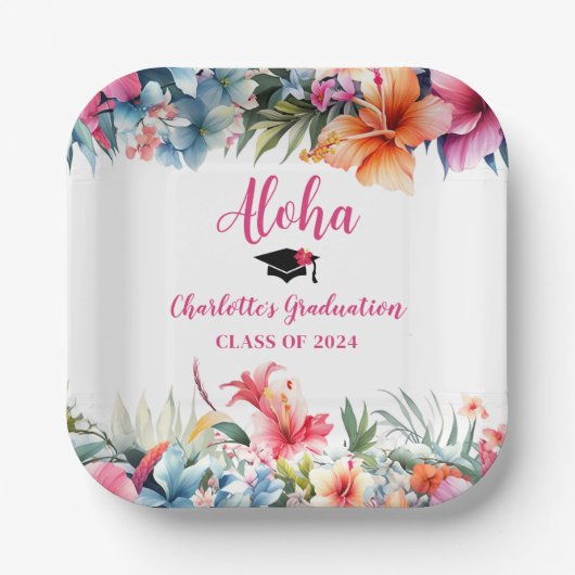 Assiettes En Carton Tropical Aloha Luau Graduation 2024 (Recto)
