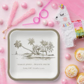 Assiettes En Carton Tropical Beach Palm Tree croquis Pale Gold Mariage (Fête)