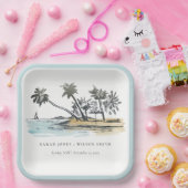 Assiettes En Carton Tropical Beach Palm Tree Sketch Mariage d'aquarell (Fête)