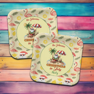 Assiettes En Carton Tropical Beach & Père Noël Noël en juillet