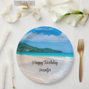 Assiettes En Carton Tropical Beach Pittoresque Photo Anniversaire