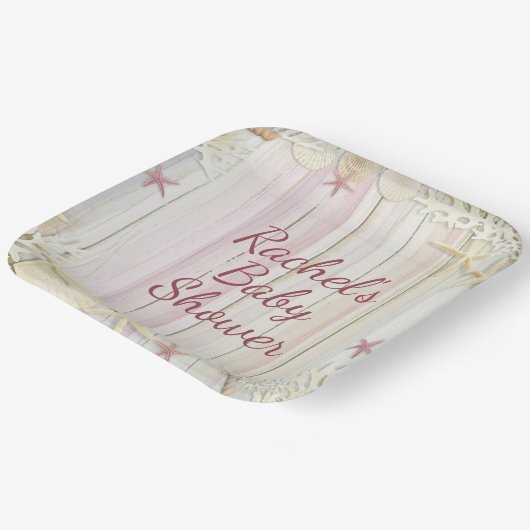Assiettes En Carton Tropical Beach Seashell Baby shower Boho Chic (Angulaire)